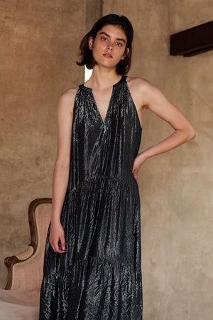 JORJA LAMÉ TIERED HALTER DRESS - Velvet Staging 2.0