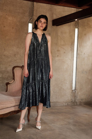 JORJA LAMÉ TIERED HALTER DRESS - Velvet Staging 2.0