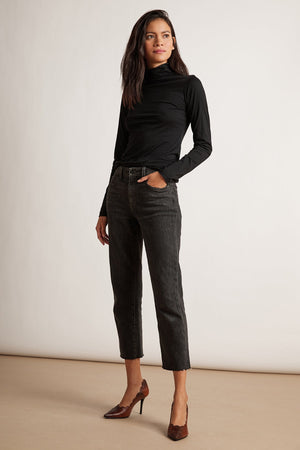 KAROLINA HI RISE STRAIGHT LEG CUT OFF JEANS - Velvet Staging 2.0