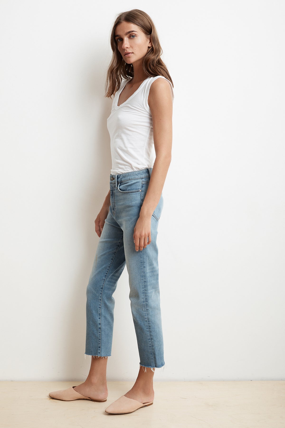 KAROLINA HI RISE STRAIGHT LEG CUT OFF JEANS - Velvet Staging 2.0-26916197105860