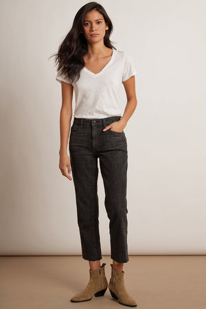 KAROLINA HI RISE STRAIGHT LEG CUT OFF JEANS - Velvet Staging 2.0