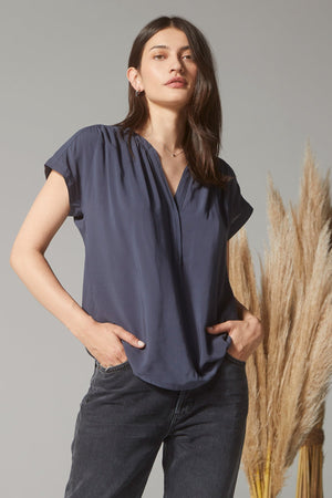 KRISTIN HALF-PLACKET BLOUSE - Velvet Staging 2.0