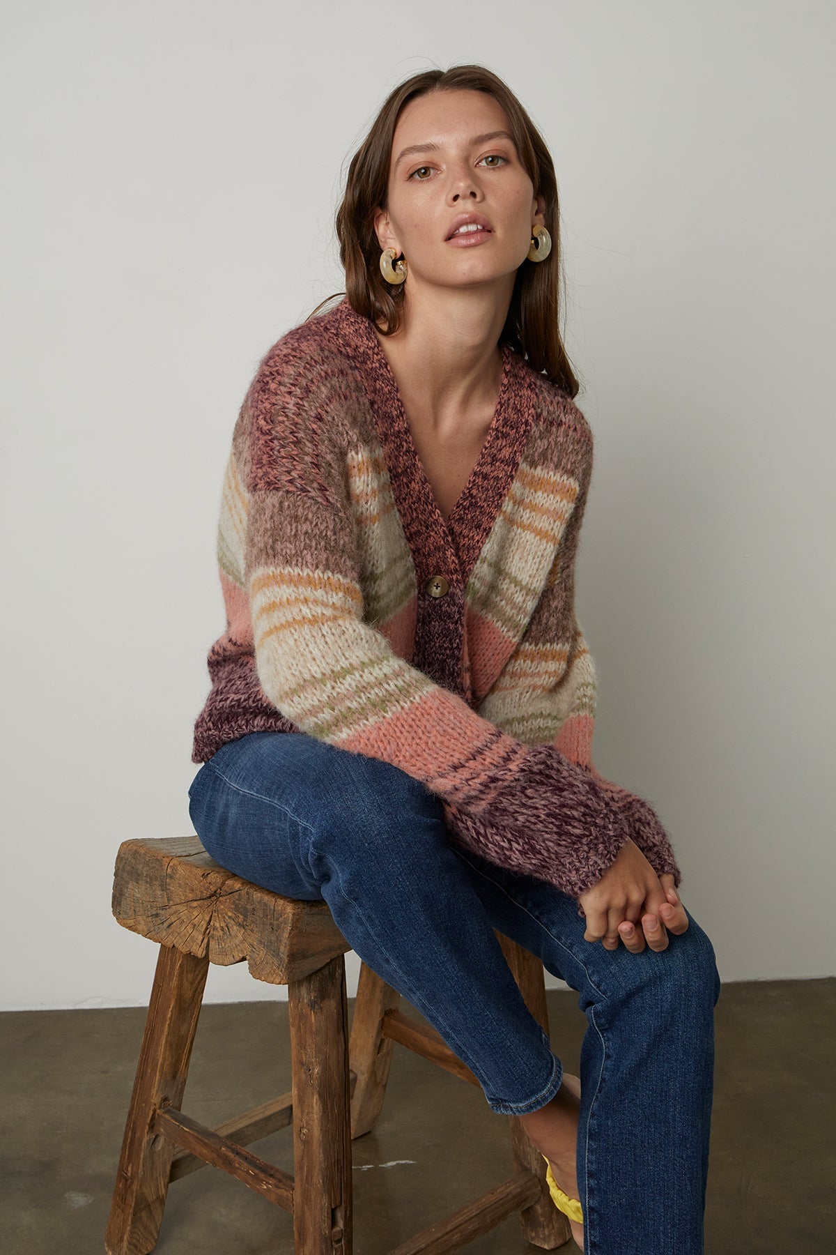 LARA STRIPED BUTTON FRONT CARDIGAN - Velvet Staging 2.0