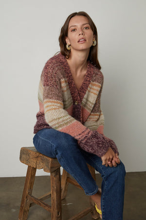 LARA STRIPED BUTTON FRONT CARDIGAN - Velvet Staging 2.0