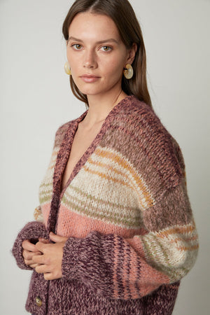LARA STRIPED BUTTON FRONT CARDIGAN - Velvet Staging 2.0