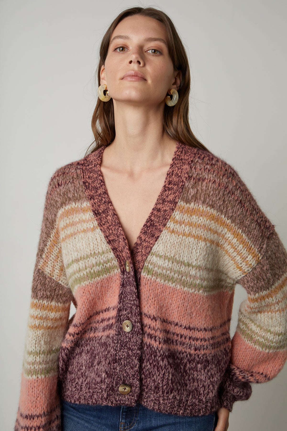 LARA STRIPED BUTTON FRONT CARDIGAN - Velvet Staging 2.0