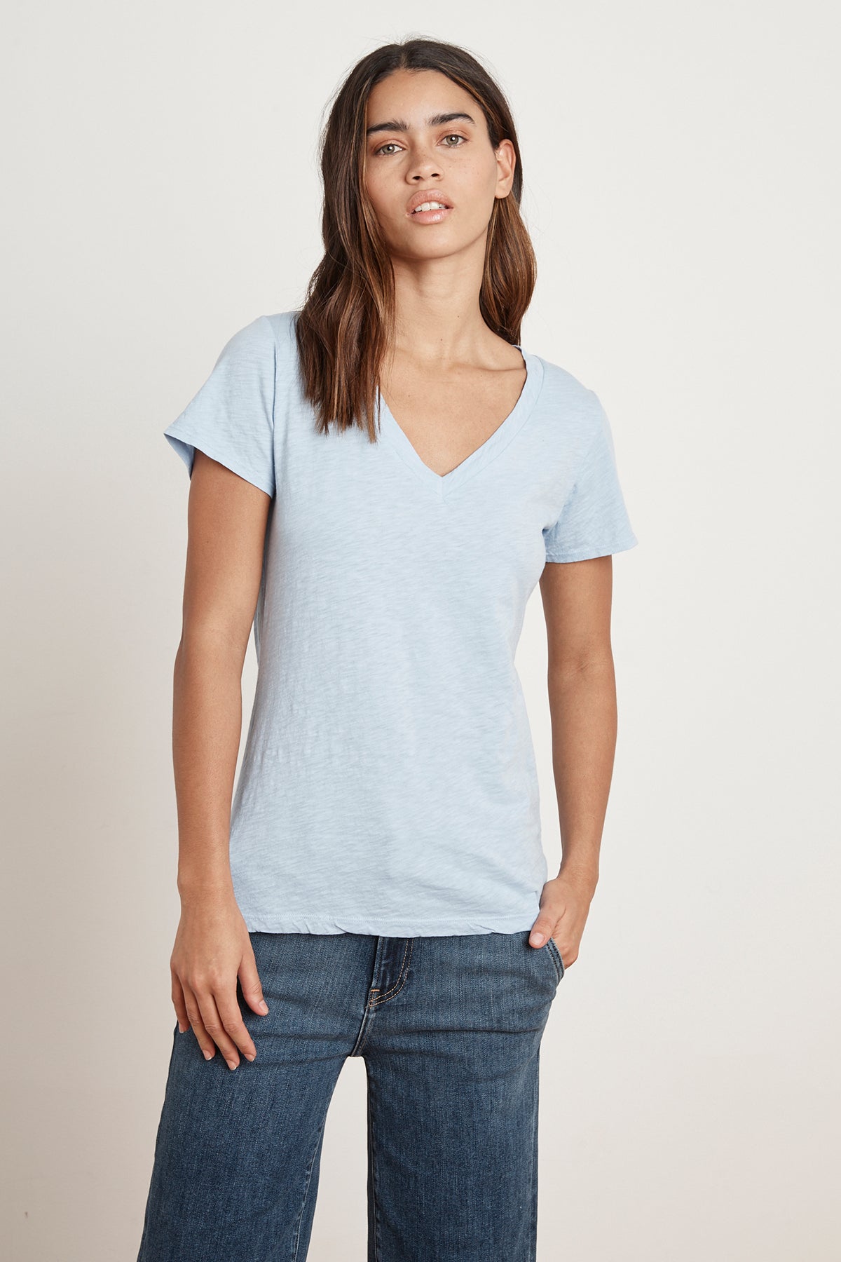 LILITH COTTON SLUB V-NECK TEE - Velvet Staging 2.0-26916224630980