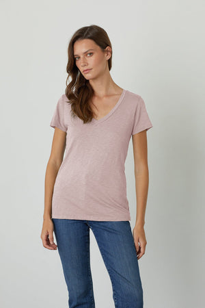 LILITH COTTON SLUB V-NECK TEE Velvet by Graham & Spencer