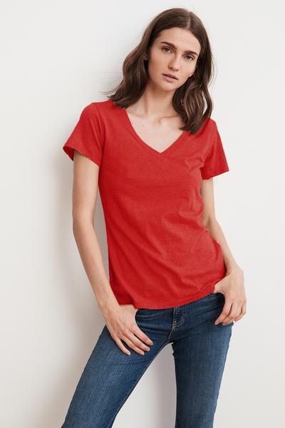LILITH COTTON SLUB V-NECK TEE - Velvet Staging 2.0-26916224565444