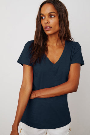 LILITH COTTON SLUB V-NECK TEE Velvet by Graham & Spencer