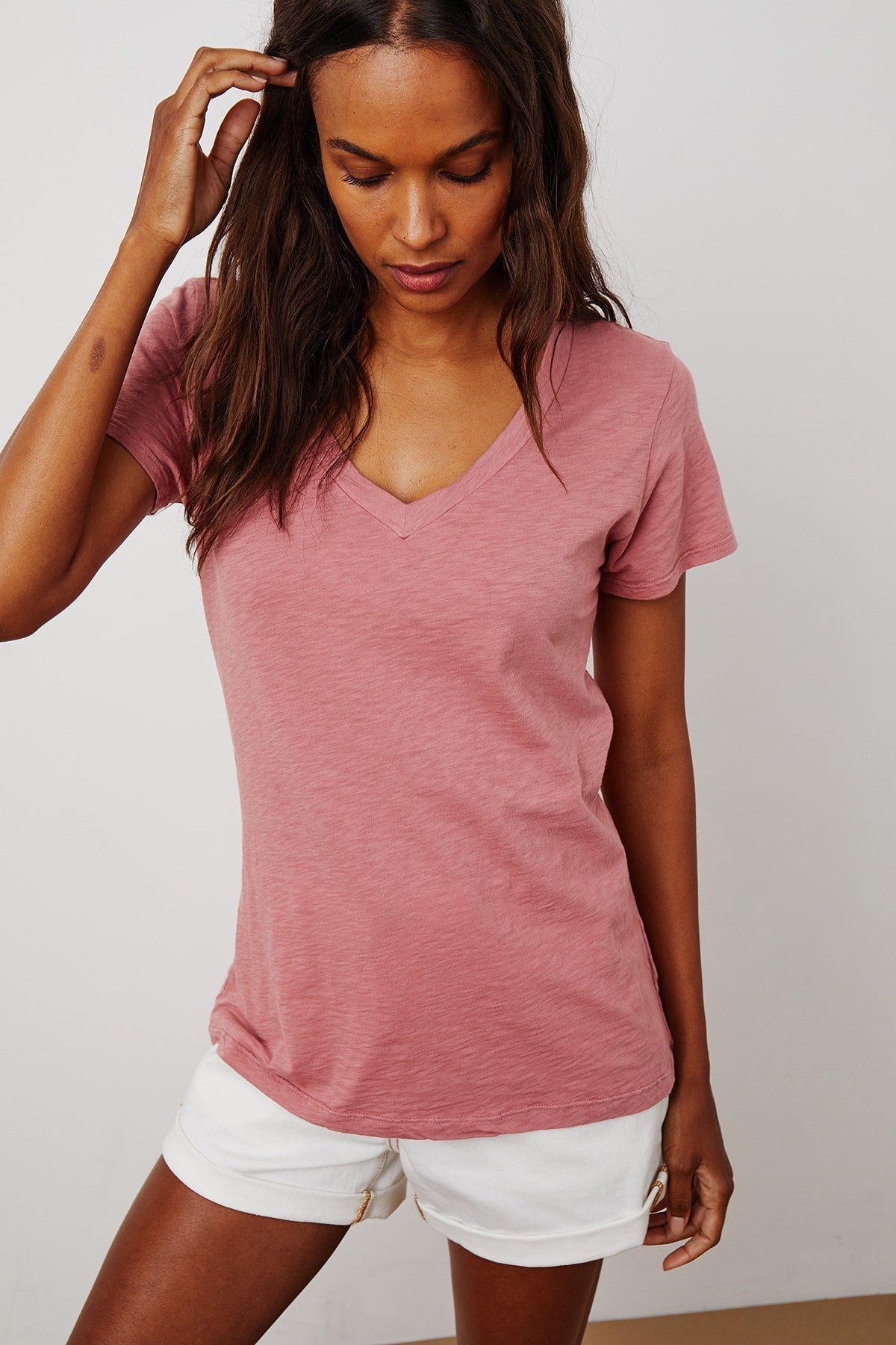 LILITH COTTON SLUB V-NECK TEE - Velvet Staging 2.0-26916221714628