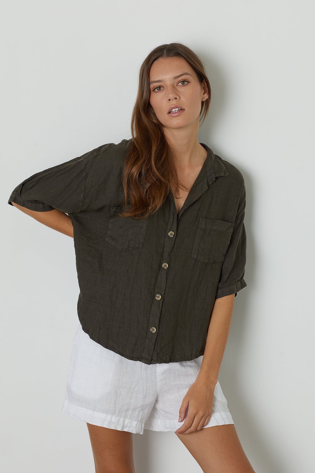 MARIA LINEN BUTTON-UP SHIRT - Velvet Staging 2.0