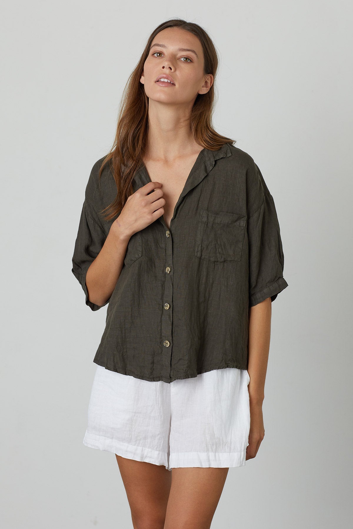 MARIA LINEN BUTTON-UP SHIRT - Velvet Staging 2.0-26916244652228