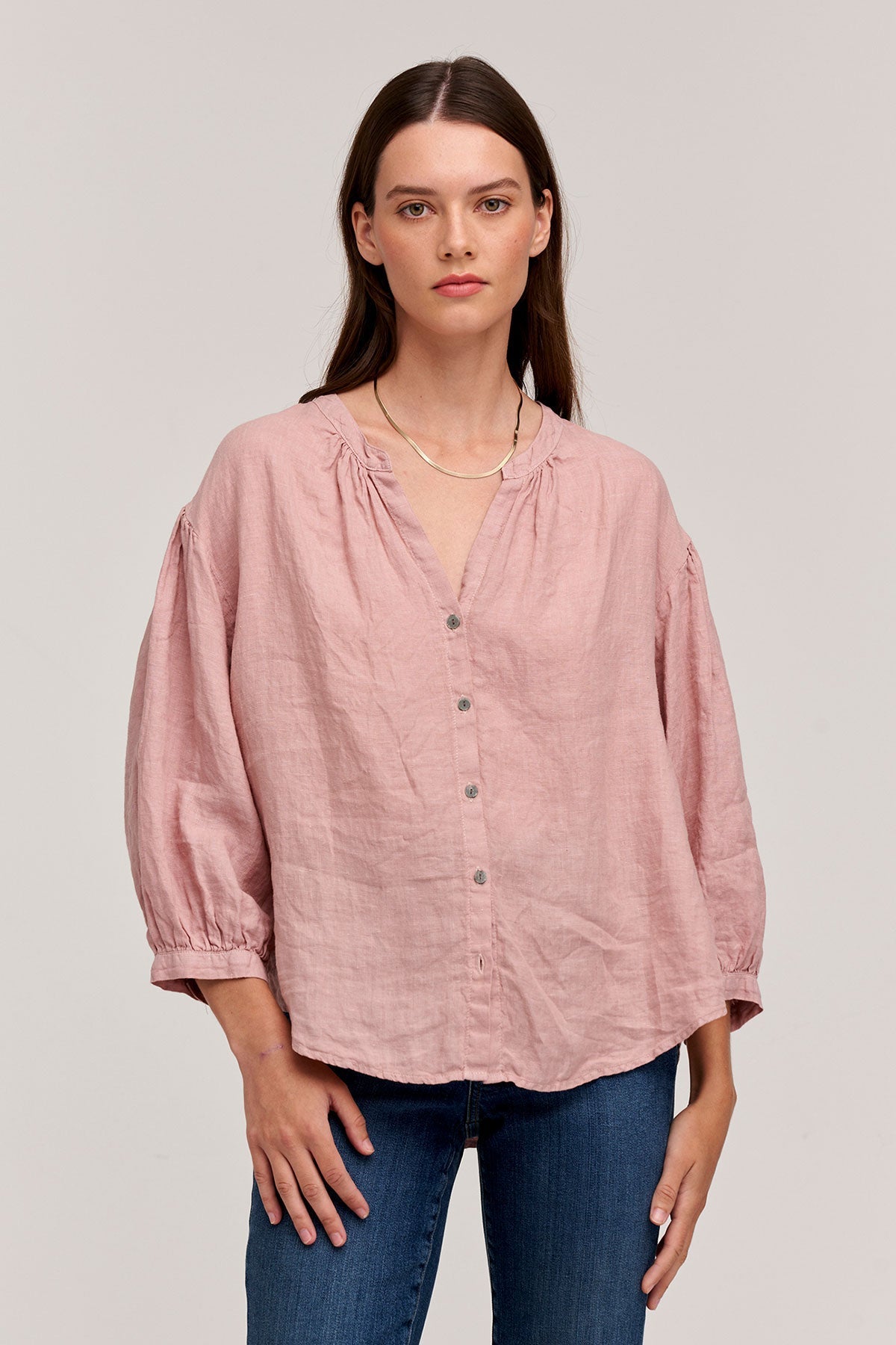 MATEA LINEN BUTTON UP BLOUSE - Velvet Staging 2.0