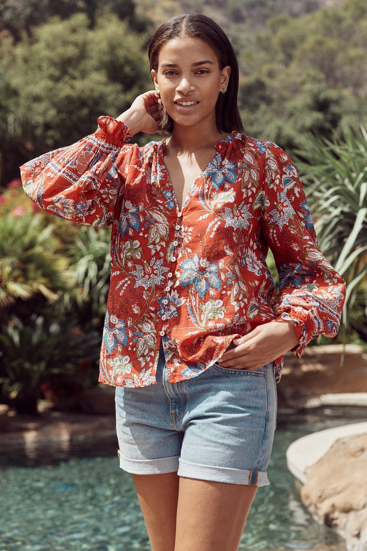 MIKAYLA BUTTON-UP PRINTED BLOUSE - Velvet Staging 2.0