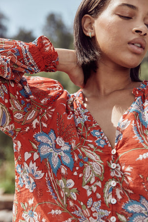 MIKAYLA BUTTON-UP PRINTED BLOUSE - Velvet Staging 2.0