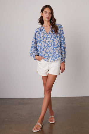 MIKAYLA BUTTON-UP PRINTED BLOUSE - Velvet Staging 2.0