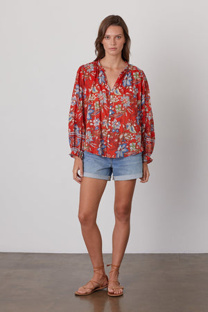 MIKAYLA BUTTON-UP PRINTED BLOUSE - Velvet Staging 2.0