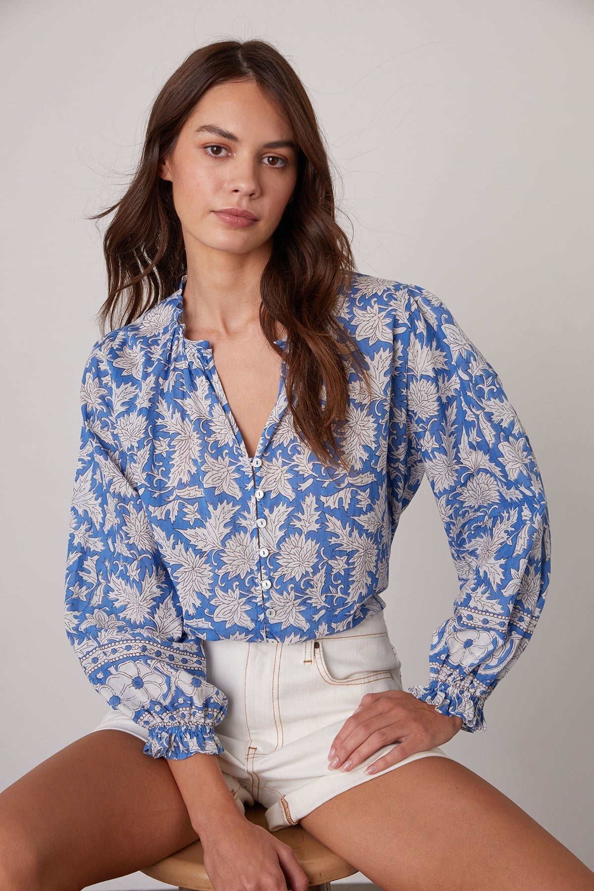 MIKAYLA BUTTON-UP PRINTED BLOUSE - Velvet Staging 2.0