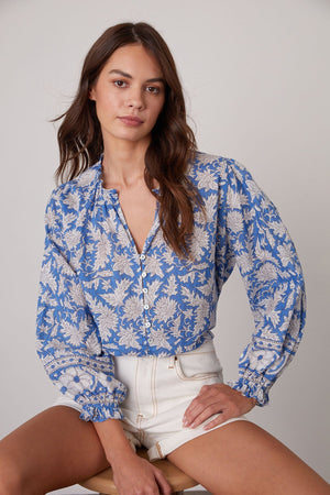 MIKAYLA BUTTON-UP PRINTED BLOUSE - Velvet Staging 2.0