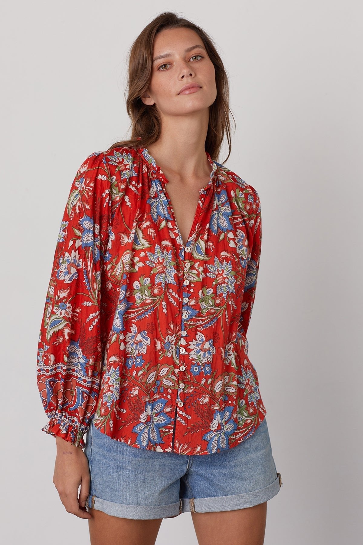 MIKAYLA BUTTON-UP PRINTED BLOUSE - Velvet Staging 2.0