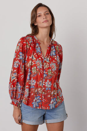 MIKAYLA BUTTON-UP PRINTED BLOUSE - Velvet Staging 2.0