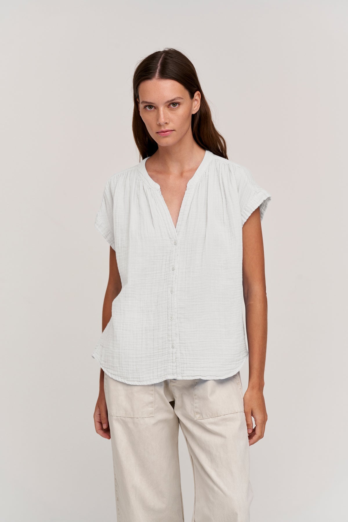 PAMELA COTTON GAUZE BUTTON-UP TOP - Velvet Staging 2.0-26916294361284