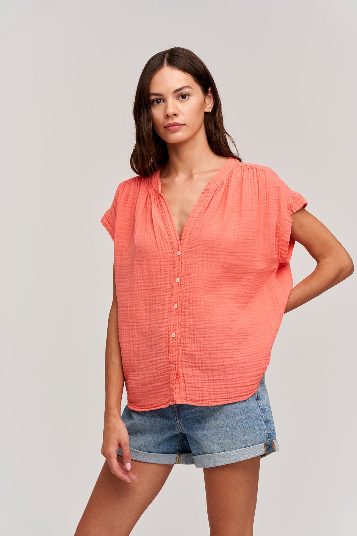 PAMELA COTTON GAUZE BUTTON-UP TOP - Velvet Staging 2.0