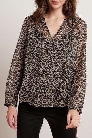 PEYTON LEOPARD LUREX LONG SLEEVE BLOUSE - Velvet Staging 2.0