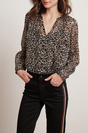 PEYTON LEOPARD LUREX LONG SLEEVE BLOUSE - Velvet Staging 2.0