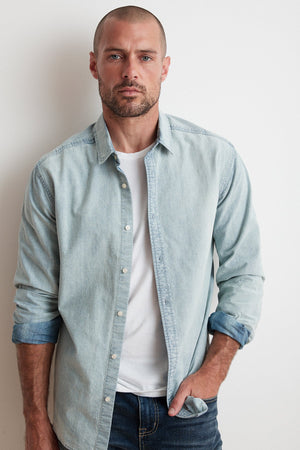 PHOENIX COTTON CHAMBRAY BUTTON UP SHIRT - Velvet Staging 2.0