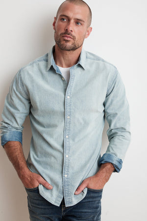 PHOENIX COTTON CHAMBRAY BUTTON UP SHIRT - Velvet Staging 2.0