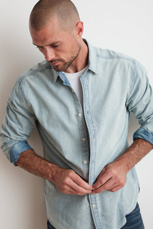 PHOENIX COTTON CHAMBRAY BUTTON UP SHIRT - Velvet Staging 2.0