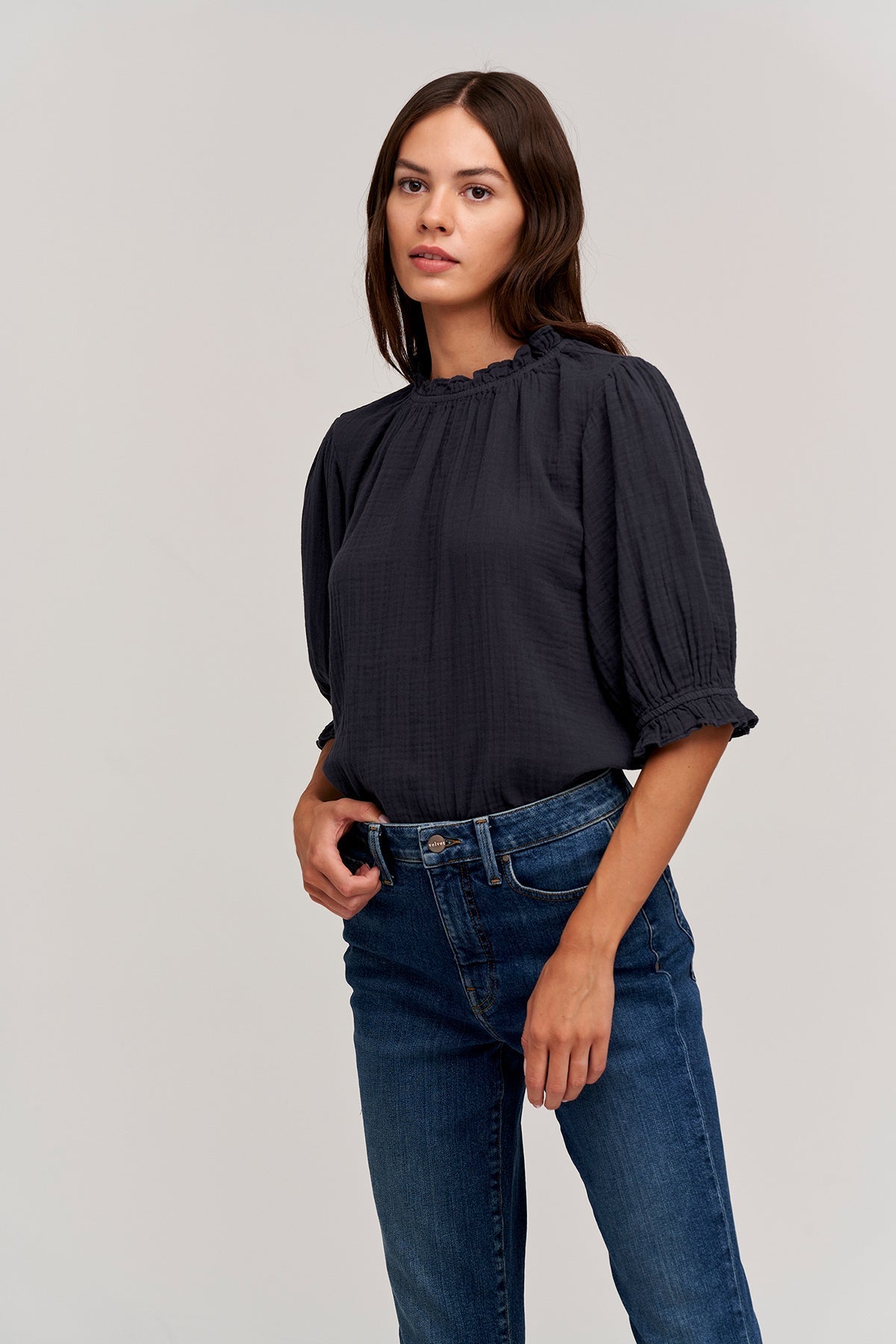ROSA COTTON GAUZE RUFFLE TOP - Velvet Staging 2.0-26916323852484