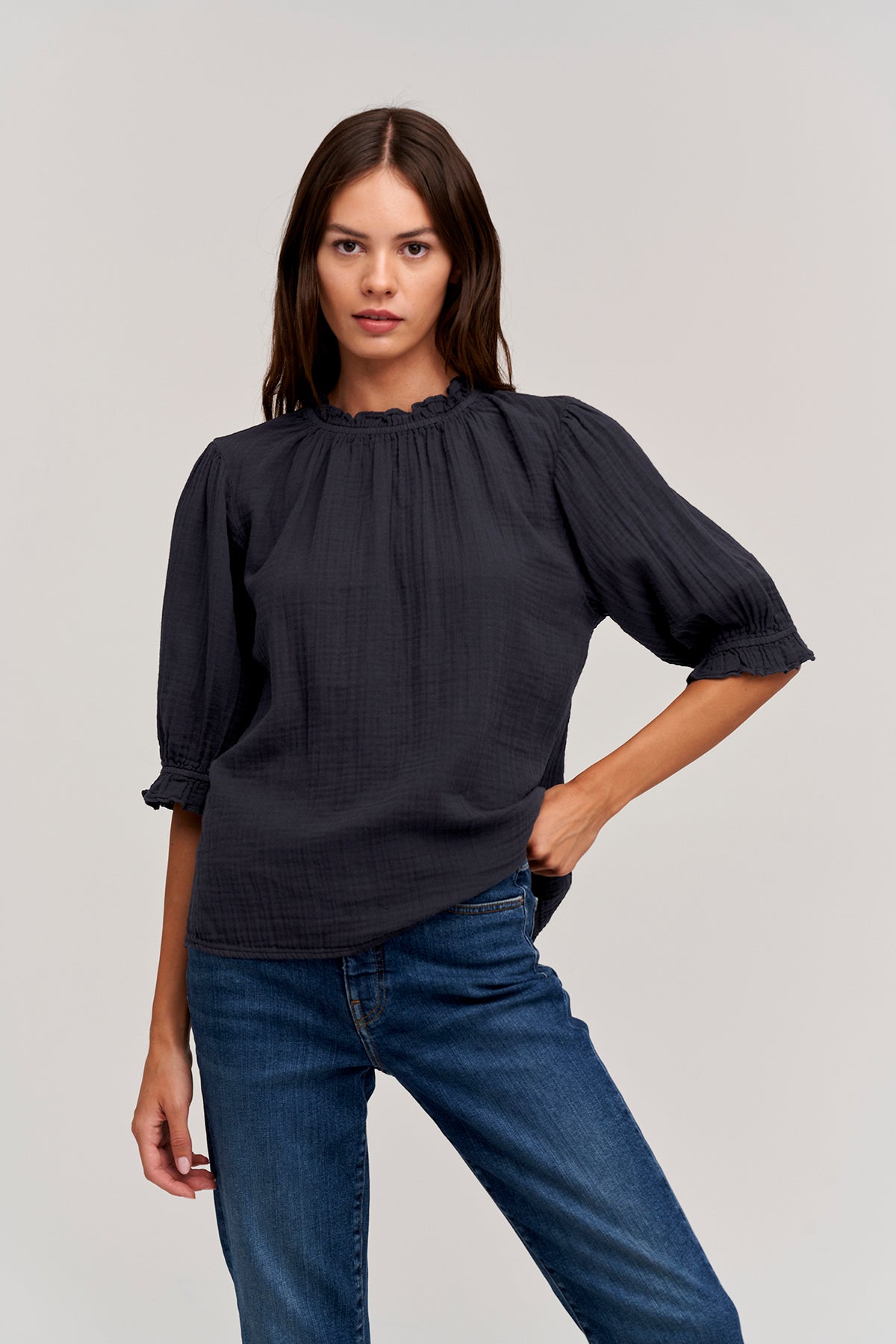 ROSA COTTON GAUZE RUFFLE TOP - Velvet Staging 2.0