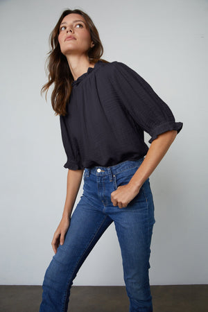 ROSA COTTON GAUZE RUFFLE TOP - Velvet Staging 2.0