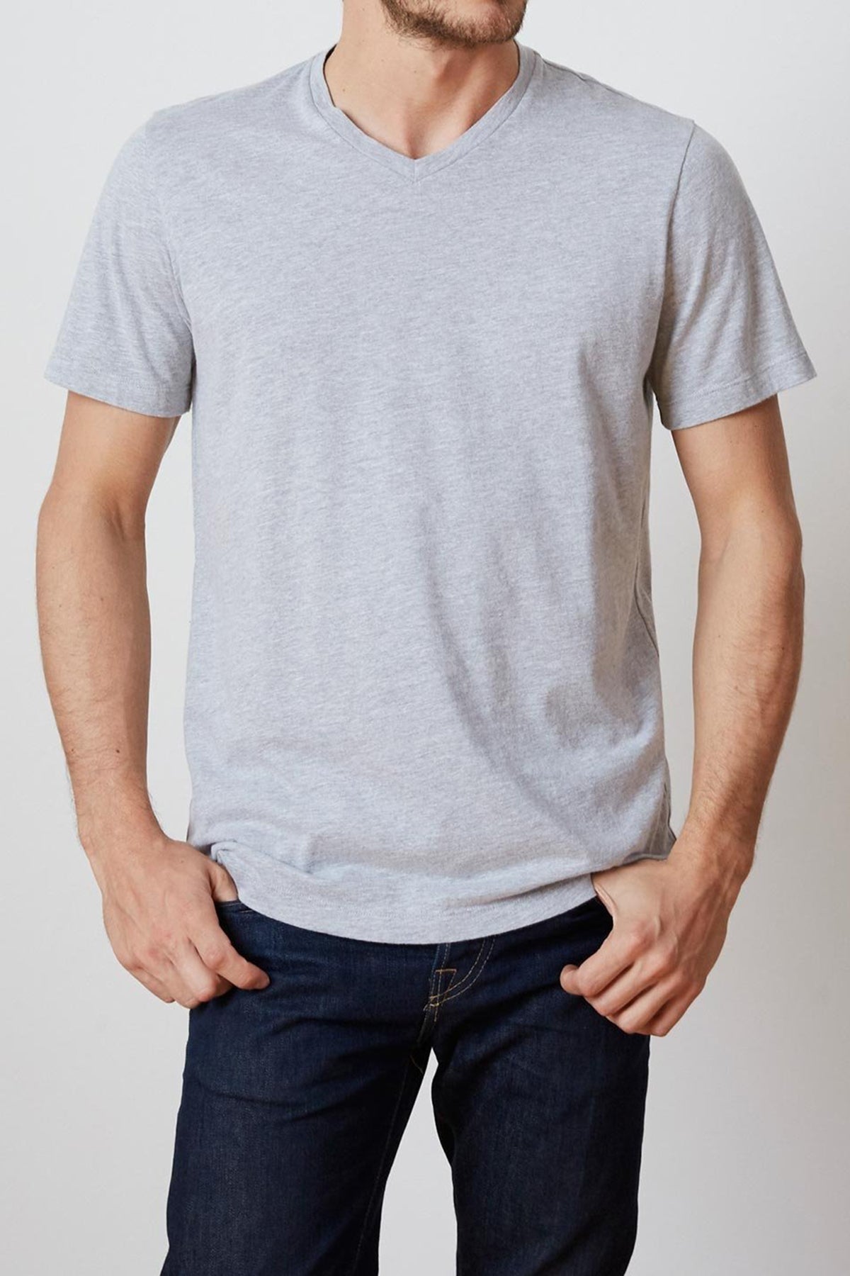 SAMSEN HEATHER GREY WHISPER CLASSIC V-NECK TEE - Velvet Staging 2.0-26916326965444