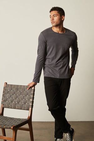 SIMEON RAW EDGE COTTON SLUB TEE Velvet by Graham & Spencer
