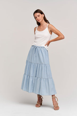 SIMONE CHAMBRAY TIERED SKIRT - Velvet Staging 2.0