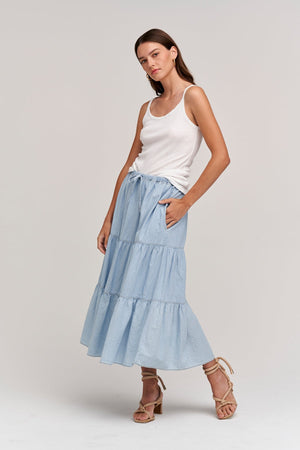 SIMONE CHAMBRAY TIERED SKIRT - Velvet Staging 2.0