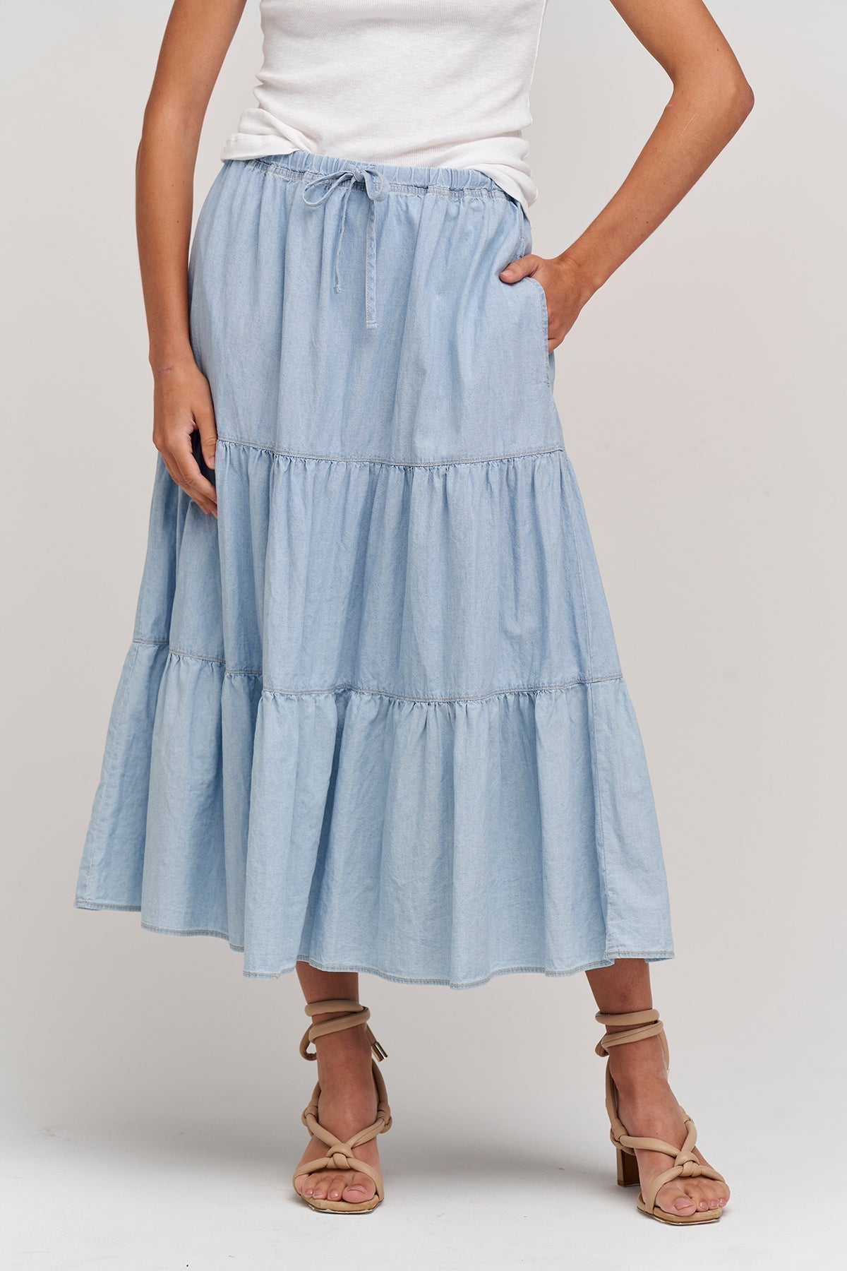 SIMONE CHAMBRAY TIERED SKIRT - Velvet Staging 2.0