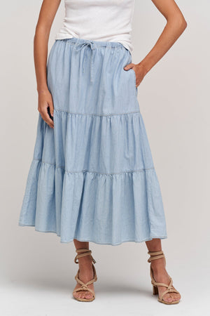 SIMONE CHAMBRAY TIERED SKIRT - Velvet Staging 2.0