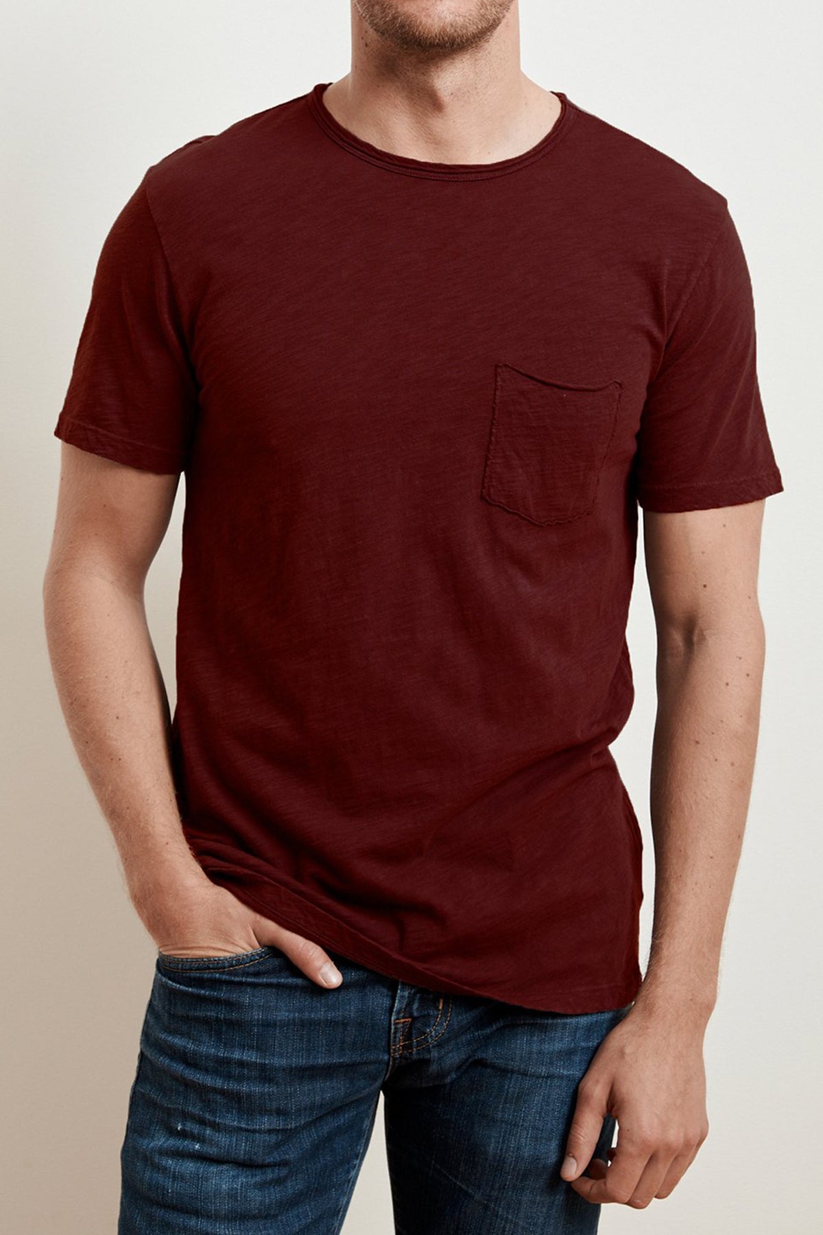 CHAD RAW EDGE COTTON SLUB POCKET TEE