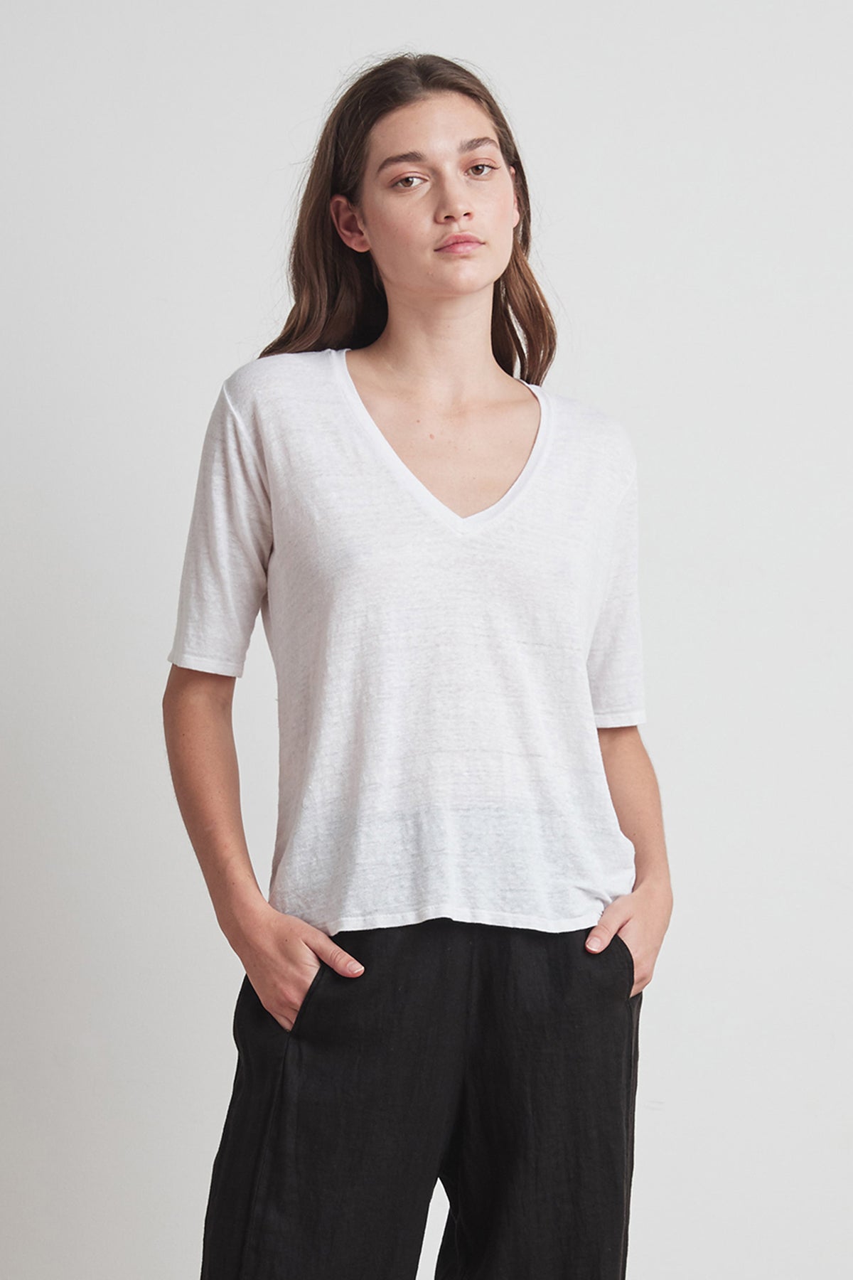 STEFANI LINEN KNIT V-NECK TEE - Velvet Staging 2.0-26916360585412