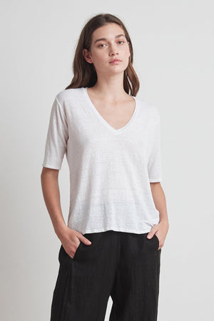 STEFANI LINEN KNIT V-NECK TEE - Velvet Staging 2.0