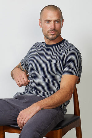 Evan Pocket Tee Navy Stripe Front 2