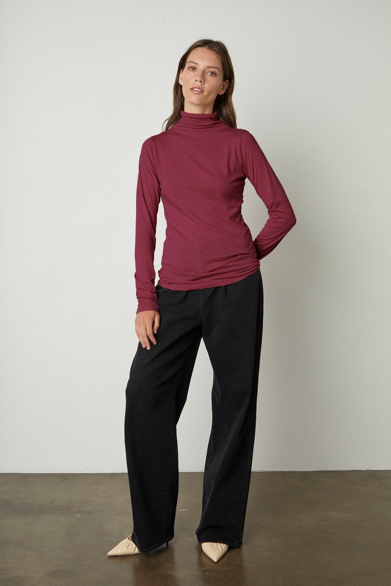 TALISIA GAUZY WHISPER FITTED MOCK NECK TEE - Velvet Staging 2.0-26916369006788