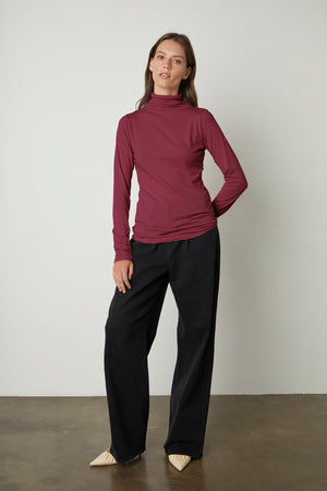 TALISIA GAUZY WHISPER FITTED MOCK NECK TEE - Velvet Staging 2.0