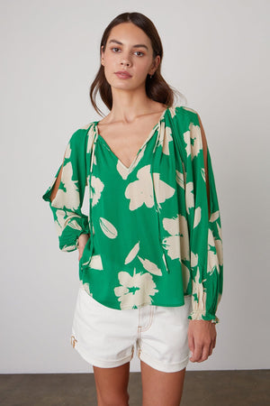 VIKKI PRINTED CUT OUT BLOUSE - Velvet Staging 2.0