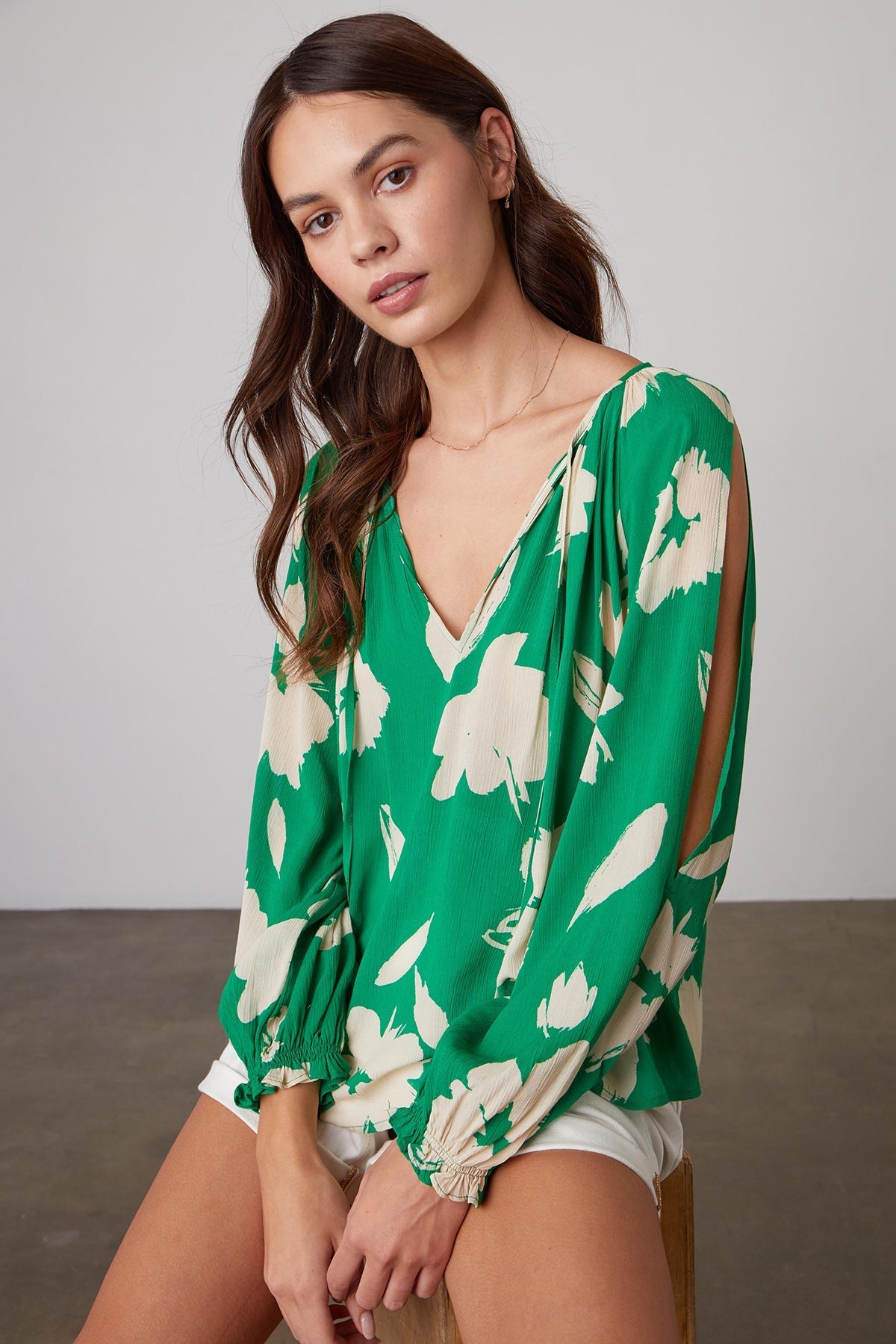 VIKKI PRINTED CUT OUT BLOUSE - Velvet Staging 2.0